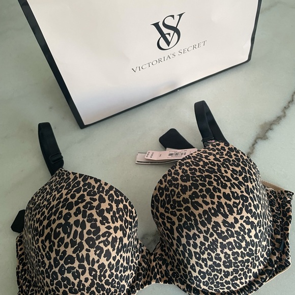 NWT Victoria's Secret 34d black leopard print underwire lightly lined bra - Picture 2 of 12
